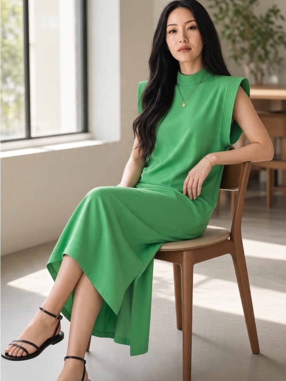 Julia Allert Kelly Green Cap Sleeve High Neck Sheath Dress Size Large